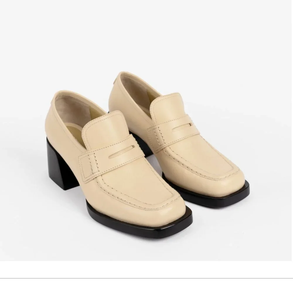 Labucq Cream Block Heel Loafer Platforms
